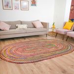 RAJRANG Hand Braided Cotton Jute Rug 122x183 cm Oval Reversible Farmhouse Accent Area Rug Boho Rustic Home Decor Colorful Recycled Chindi Carpet Multicolor