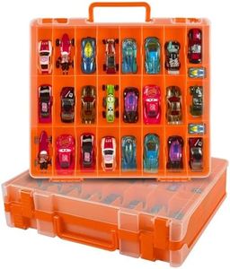 Toy Car Storage Organizer Case Compatible with Hot Wheels/for Matchbox Cars. Display Carrying Container Holder for LOL Surprise Dolls/for Shopkins with 48 Compartments Double Sided-Orange (Box Only)