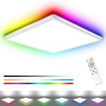 RGB Bathroom Lights Ceiling, 24W 3200LM led ceiling light with Color Changing, 3000-6000K Dimmable, Timer & Memory, IP54 Waterproof Square Flush Ceiling Lighting for Bedroom Kitchen Living Room Office