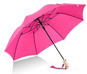 TaissBocco Cute Duck Wooden Handle Travel Umbrella Auto Open Compact And Lighter (Rose)