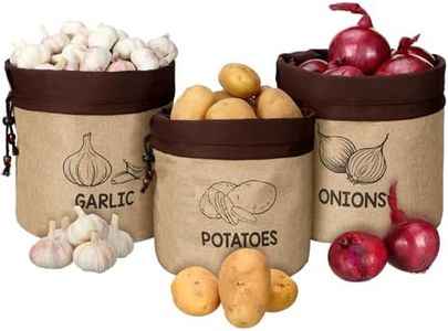 Wowangce 3 Pcs Onion Bags with Drawstring Sustainable Potato Bags with Blackout Lining Storage Farmhouse Kitchen Potato Sacks Food Potato Onion Garlic Storage Container for Pantry (Classic,Barncloth)