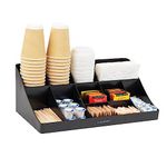 Mind Reader Cup and Condiment Station, Countertop Organizer, Coffee Bar, Kitchen, Stirrers, 17.875"L x 9.5"W x 6.625"H, Black