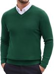 COOFANDY Men Casual V Neck Sweater Dress Lightweight Fitted Knit Formal Sweater Top Green