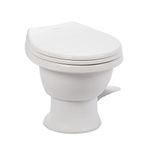 Dometic Complete Model 411 RV Toilet – Round Porcelain Bowl, Universal Fit & 2-Bolt Mount, Low-Profile 13–5/8" Seat Height, Gravity Flush Toilet with Soft-Close Seat, White (9610008263)