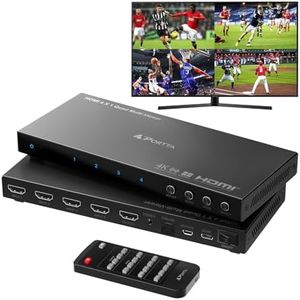 4K HDMI Multiviewer Switch 4x1 with PIP, PORTTA Quad Multi Viewer Seamless Switcher 4 in 1 Out with Toslink, 3.5mm Audio Output Support 4K 30Hz, 6 Viewing Modes, Downscaler, Compatible with PS4 Xbox