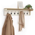 VonHaus Coat Hooks Wall Mounted - Cream Coat Rack with Shelf & 7 Strong Double Hooks – Wall Mounted Jacket Hanger Hallway Organiser with Melamine Wood Effect for Hall & Entryway - Ash Hall