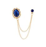 Knighthood Men's Royal Blue Shimmer Stone with Gold Chain Outlay Tassel Suit Collar Brooch Lapel pin