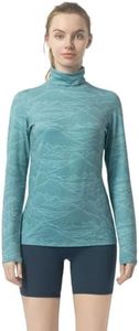 Leapstride Women's Slim Fit Turtleneck Performance Base Layer Long Sleeve Top with Mountain Print, Moisture-Wicking Fabric for Workouts & Outdoor Activities