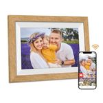 Frameo WiFi Digital Photo Frame Built in 32GB Memory, 10.1" Electronic Picture Frame with 1280 * 800 HD IPS Touchscreen, Auto-Rotate, Wall Mountable, Share Photos & Videos from Your Phone, Oak Wood