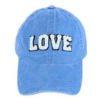 Women's Chenille Love Lettered Baseball Cap Hat, Denim Blue