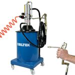 Biltek Portable 5 Gallon 20L Air Operated Grease Pump with 20FT High Pressure Hydraulic Hose, 360-degree Swivel Grease Gun, Pneumatic Grease Bucket Pump with Wheels, 50:1 Pressure Ratio