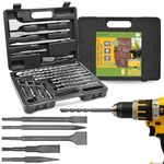 BLOSTM SDS Plus Drill Bit Set - 17pcs Impact SDS Chisel Bits & Hammer Drill Bits Set with Compact Drill Bit Storage Case for Concrete, Tile, Brick & More - Carbide Tips SDS Drill Bit Set 17-Piece