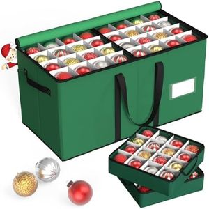 Kesfitt Christmas Ornament Storage Box with 8 Trays,Christmas Storage Container with Dividers Fits 128 Holiday Ornaments Decorations,Double Zipper,Large Xmas Organizer with Pockets