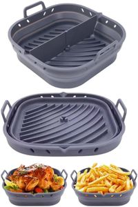 BONZA Premium Foldable Silicone Air Fryer Liners - 2Pcs Reusable, Food-Safe Oven Accessories, Durable Replacement for Parchment Paper, Non-Stick Silicone Baking Tray Inserts (Grey, Square Air Fryer)
