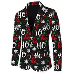 Mens Chirstmas Blazers Jacket Funny Xmas Santa Claus Snowflake Print Tuxedo One Button Shawl Lapel Holiday Party Suit Jackets, 20-black, Large