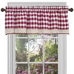 Buffalo Check Valance Window Curtains - 58 Inch Width, 14 Inch Length - Burgundy Red & White Plaid - Light Filtering Farmhouse Country Drapes for Bedroom Living & Dining Room by Achim Home Decor