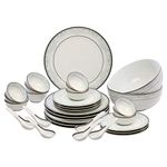 Hitkari Porcelain 15205 Dinner Set 33 Pcs.|Dinner Set for 6|Material: Porcelain|Luxury Dinnerware with Pure Platinum Lining |for Home & Kitchen|White, Large