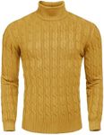 COOFANDY Men's Slim Fit Turtleneck Sweater Casual Twisted Knitted Pullover Sweaters, Light Yellow, Medium