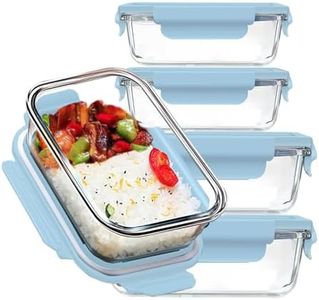 Glass Food Storage Containers 5 Pack,Three Sizes Glass Meal Prep Containers with Snap Lock Leakproof Lids,Lunch Box for Microwave,Freezer,Oven and Dishwasher (Sky Blue)