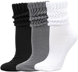 3 Pairs Slouchy Socks for Women,Stretchy Slouch Socks Women,Cotton Knit Scrunch Socks, Warm Winter Boot Socks Stacked Socks (Cotton Blend, A)