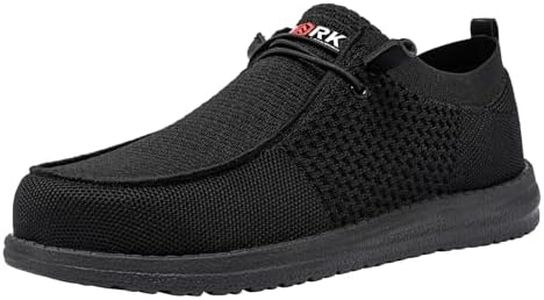 LARNMERN Slip On Steel Toe Shoes Men Lightweight Comfortable Lounging Walking Sneakers Safety Work Steel Toe Loafers(10.5 Men, Black)