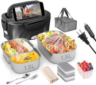 Electric Lunch Box Food Heater - 3 in 1 Pack, 80W Fast Heating Lunch Box (12V/24V/110V) - Dual 1.5L SS Containers - Portable Food Warmer for Car, Truck, Office, Travel Use