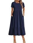 IN'VOLAND Women Plus Size Short Sleeve Dress Loose Plain Casual Summer Flowy Tiered Long Maxi Dresses with Pockets
