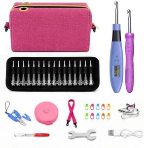BZVV Light Up Crochet Hook Set with Counter, Shoulder Bag and 22 Heads