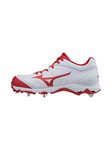 Mizuno Women's 9-Spike Advanced Sweep 3 Softball Shoe, White-Red, 6.5 D US