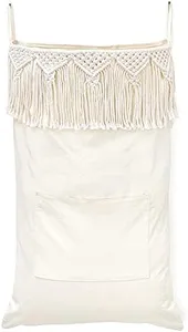 Mkono Macrame Hanging Laundry Hamper with Over The Door Hooks Saving Space Laundry Bag with Zipper and Wide Open Top Boho Decor Hanging Dorm Dirty Clothes Hamper, for Bathroom Home Travel