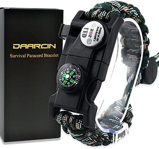 Daarcin Survival Paracord Bracelet,Fire Starter,Waterproof SOS Light, Compass, Whistle, Adjustable AK87 20 in,Stocking Stuffers,Outdoor Ultimate Tactical Survival Gear Set,Gift for Kids,Men