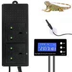 XIEHUZA Digital Dimming Thermostat, Day & Night Timer Reptile Temperature Controller, PID Dimmer Thermostat Socket for Incubation, Heat Lamp, Terrarium, Aquarium with Waterproof Sensor Probe