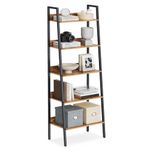 VASAGLE Bookshelf, 5-Tier Narrow Book Shelf, Ladder Shelf for Home Office, Living Room, Bedroom, Kitchen, Rustic Brown and Black ULLS067B01