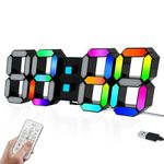 COVERY Rainbow Digital Clock Neon Colorful Desk Wall Clocks, Large Numbers, Alarm Nightlight Temperature with Remote - Lighting Colors Include, Pink, Red, Blue, Yellow, Green (15 inch)