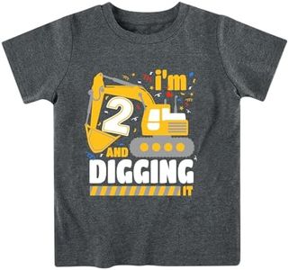 Lovekider 2nd Birthday Boy T-Shirts Construction Print Tee Shirt 2 Year Old Kids Excavator Shirt Short Sleeve Dark Grey