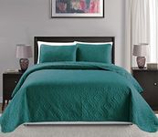 Mk Collection King/California king over size 118x106 3 pc Diamond Bedspread Bed-cover Embossed solid Turquoise New by MK Home