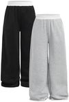 Floerns Girl's 2 Piece Colorblock Elastic Waist Sweatpants Wide Leg Athletic Pants Black and Grey 12Y