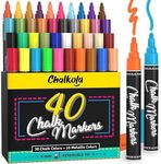 Chalkola Chalk Markers - Pack of 40 (Neon, Pastel & Metallic) Liquid Chalk Pens - For Chalkboard, Blackboard, Window, Labels, Bistro, Glass, Car, Board - Wet Wipe Erasable Ink - 6mm Reversible Tip