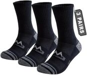 Niorasen Mens Sports Socks, Cushioned Anti Blister Hiking Socks, Crew Breathable Cotton Walking Socks, Multi Performance Trekking Running Work Socks 3 Pairs, Black 9-12