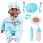 Toy Choi's Interactive Baby Doll Blue - 40cm Crying Talking Feeding Soft Body Dolls for 2+ Year Old with Bottle Pacifier and Accessories, Pretent Play Preschool Gifts for Girls Boys, Black Doll