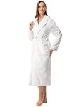 Vislivin Fluffy Bathrobe for Women Soft Fleece Dressing Gown Ladies Warm Loungewear Robe White-2 L