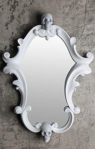 White Goth Skull Mirror 17" H 12" W - Skulls Shaped Mirror, Home Accent Décor Rustic Wall Mirror, Decorative Mirror Wall Decor, Spooky Gothic Mirror, Wall-Mounted Goth Room Décor