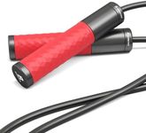 BURNCALO Weighted Jump Rope for Men, Women (1.5LB) - Alloy Steel Handles, Speed Skipping Rope, Gym,Indoor/Outdoor - Fitness, Workout, Boxing - Solid PVC & Cotton Rope (RED-BLACK)