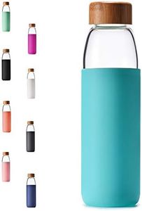 Veegoal 18 Oz Borosilicate Glass Water Bottle with Bamboo Lid and Protective Sleeve-Bpa Free (Teal)