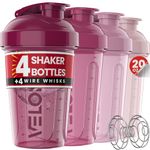VELOMIX -4 PACK- 20 OZ Protein Shaker Bottles for Protein Mixes, Shaker Cups for Protein Shakes, Small Shaker Bottle Pack, Shaker Cup, Shakers for protein Shakes (Berry Blend-4 Pack)