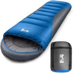 Trail Alpine 400 Hooded Sleeping Bag, 3 to 4 Season Extra Warm Double Quilted 400gsm Hollowfibre Filling, Snug Drawcord Hood, Full Length 2 Way Zipper, Single Adult, Lightweight with Bag (Blue)