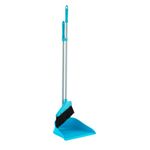 HOMESHOPA Premium Standing Dustpan & Brush Set, Long Handled Upright Large Dustpan and Soft Broom, Household Cleaning Sweeping Brush for Indoor Outdoor Home Kitchen Office Lobby (Blue)