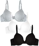 Fruit of the Loom Women's T-Shirt Bra, Opaque, Black/White/Grey Heather, 36D (Pack of 3)