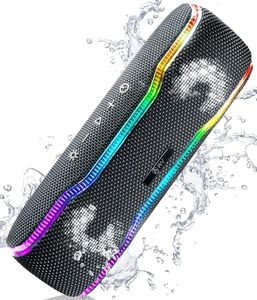 AY Altavoz Bluetooth Potente, IPX7 Impermeable Altavoz Bluetooth 5.3 Portatil con Luz LED de Color y Graves Ricos, Maridaje Doble, Micrófono, Autonomía de 24H para Exteriores, Hogar, Fiesta