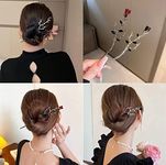 Retro Metal Hairpin Rose Flower Hair Chopsticks Handmade Hair Stick Classic Hair Pins for Women ladies Girls 2PCS-Black&Red 001